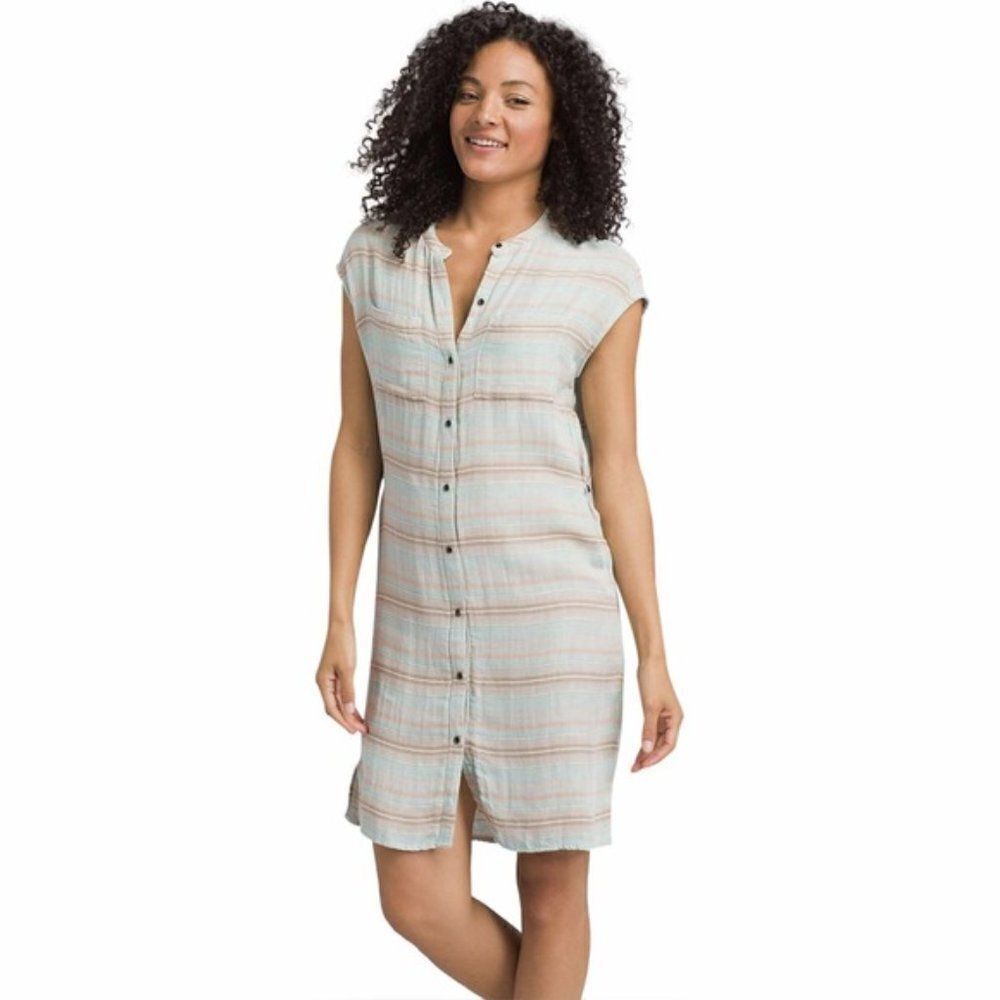 PrAna Shirt Dress Buttons Organic Cotton Pockets New Small Casual Comfort Breezy